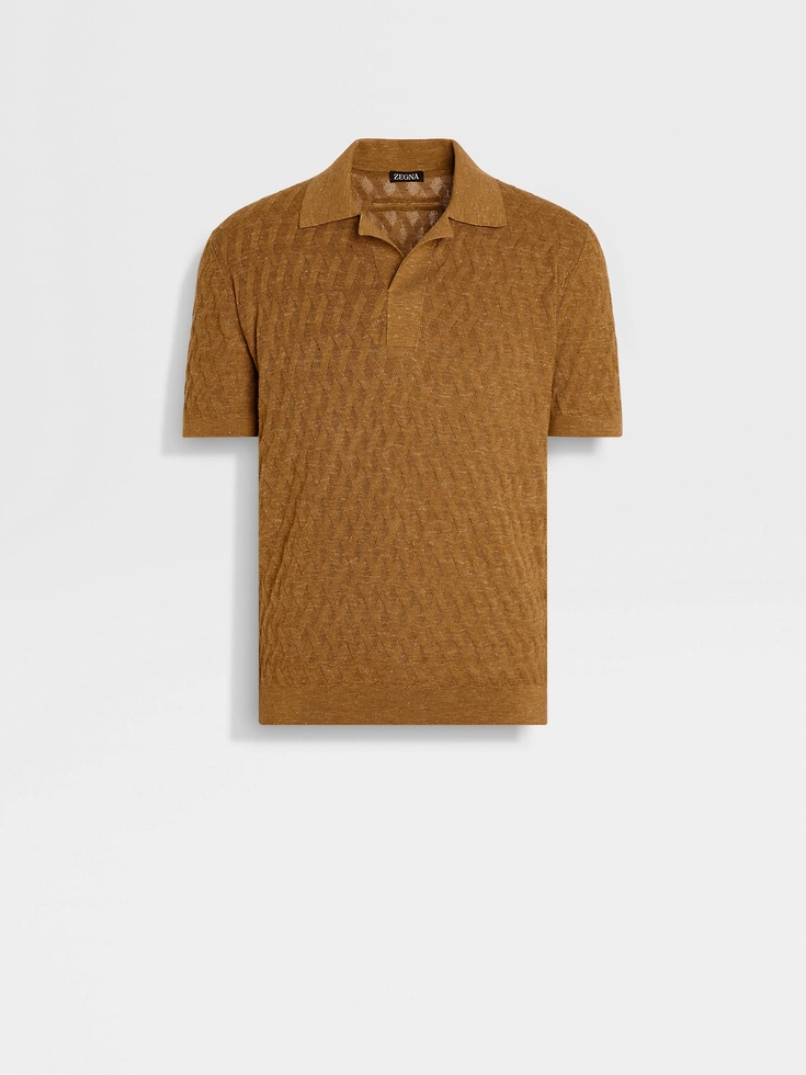 Ochre Mélange Silk Cashmere and Linen Polo Shirt