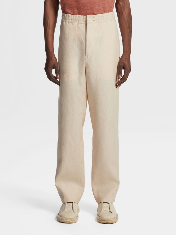 Off White Linen Joggers