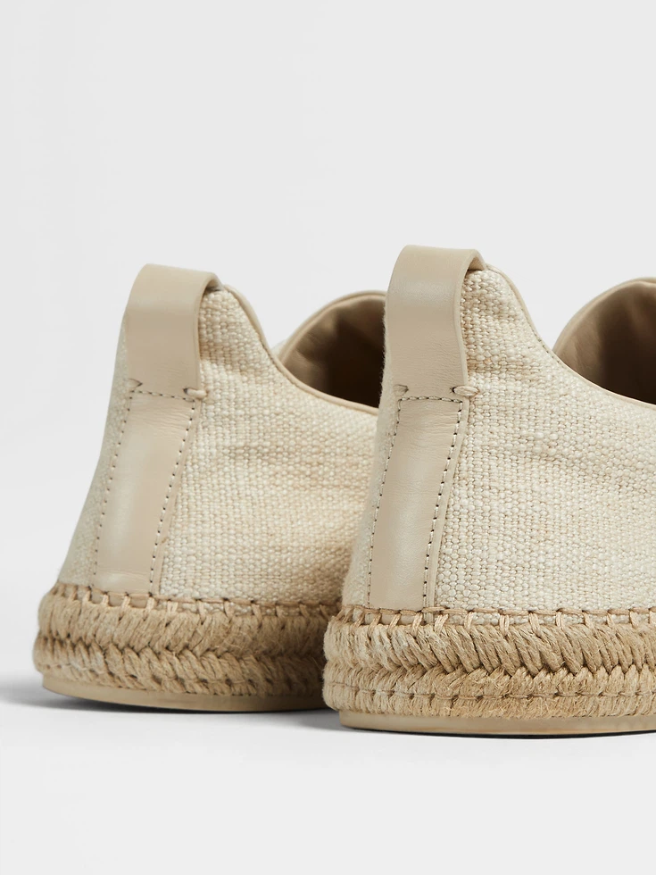 Off White Linen and Leather Triple Stitch™ Espadrilles