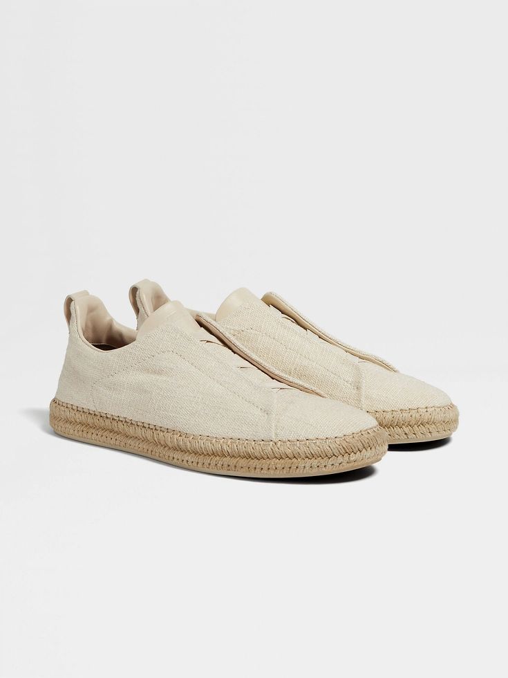 Off White Linen and Leather Triple Stitch™ Espadrilles