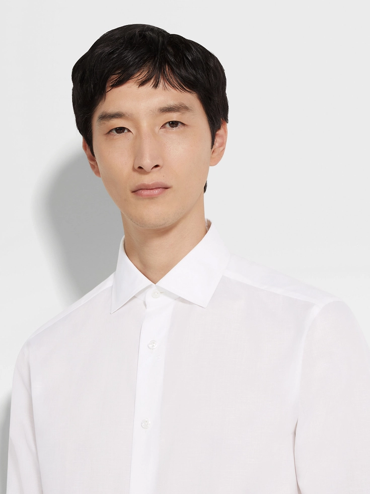 Optical White Centoventimila Cotton and Linen Shirt