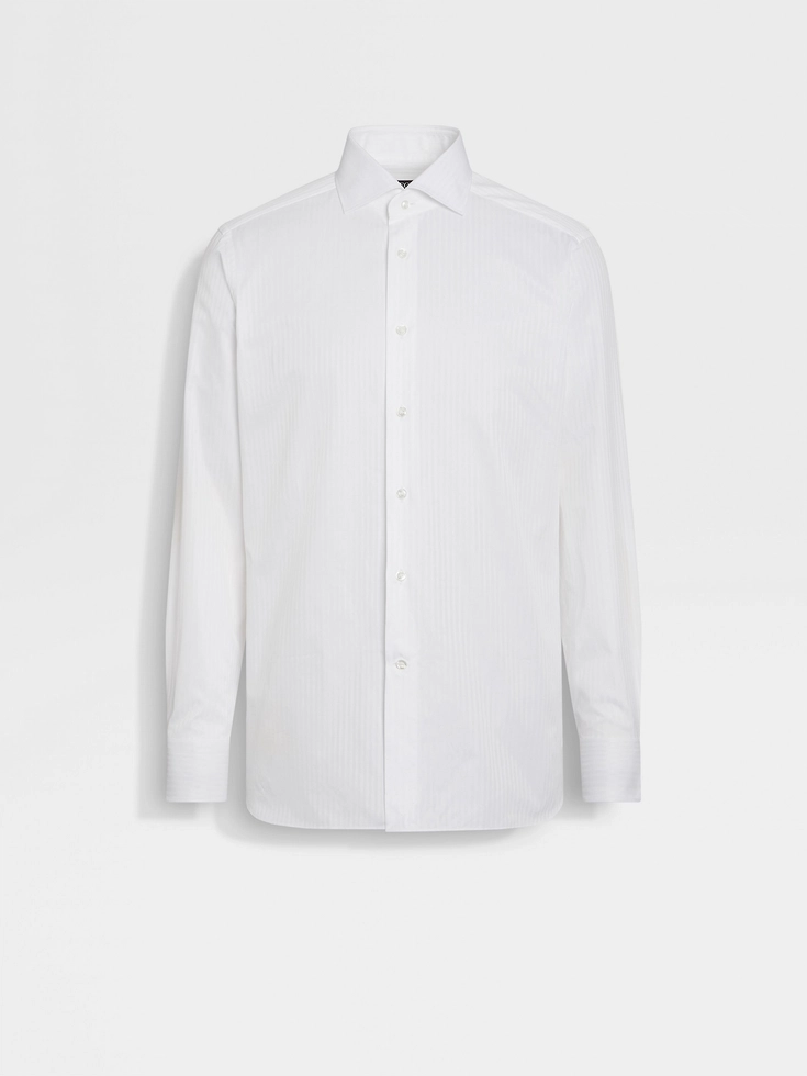 Optical White Structured Striped Centoventimila Cotton Shirt