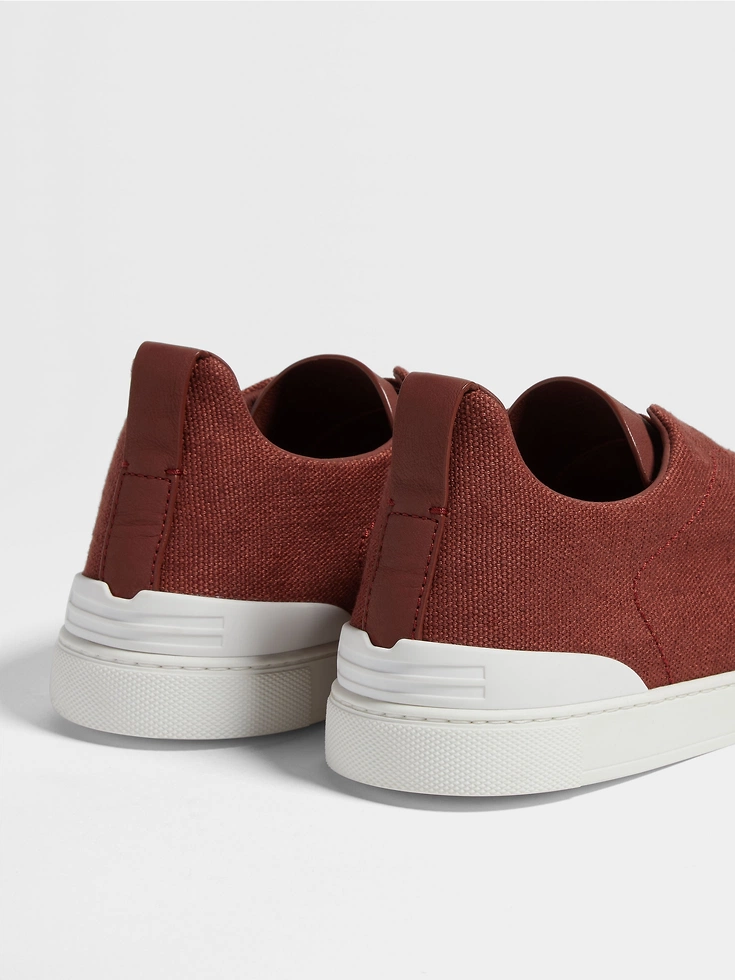 Red Cotton Linen and Leather Triple Stitch™ Sneakers Red Cotton Linen and Leather Triple Stitch™ Sneakers