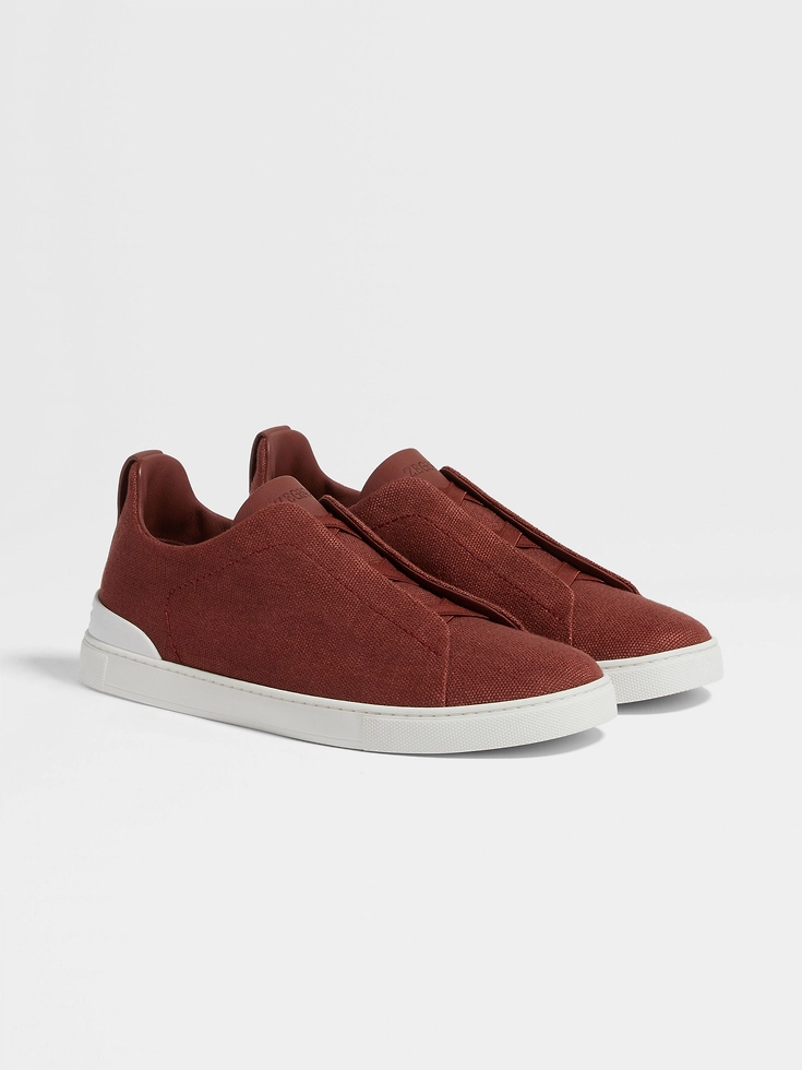 Red Cotton Linen and Leather Triple Stitch™ Sneakers Red Cotton Linen and Leather Triple Stitch™ Sneakers