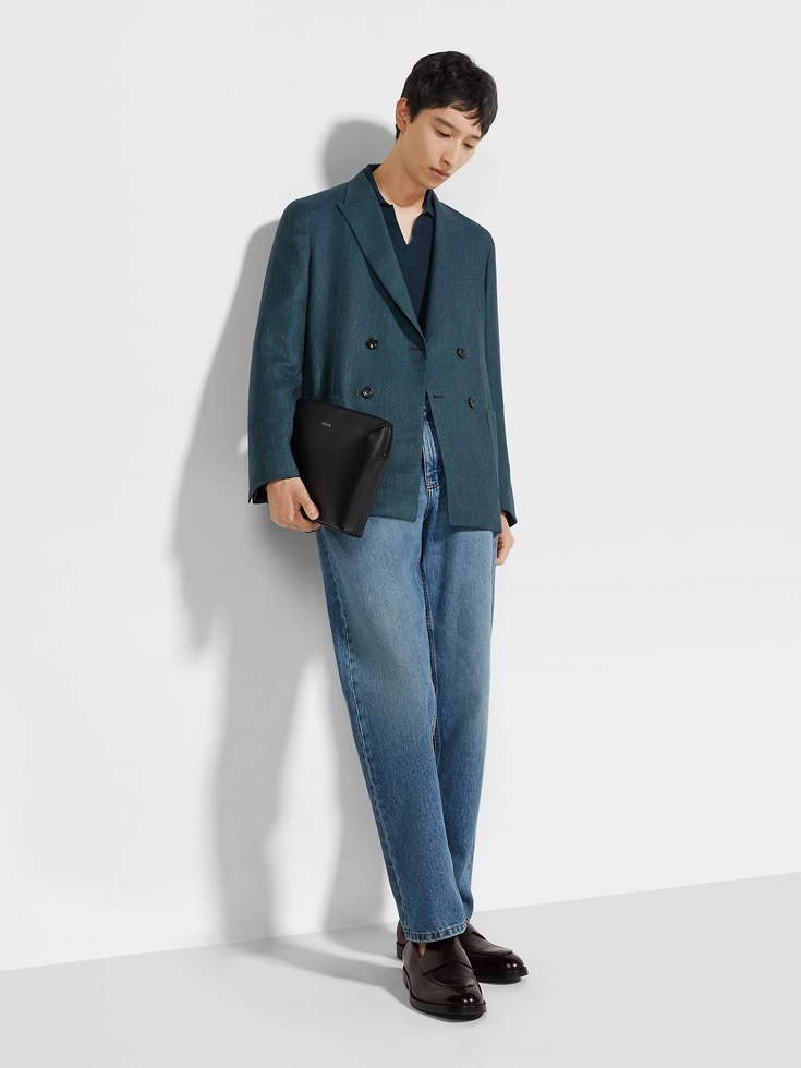 Teal Blue Cashmere Silk and Linen Jacket