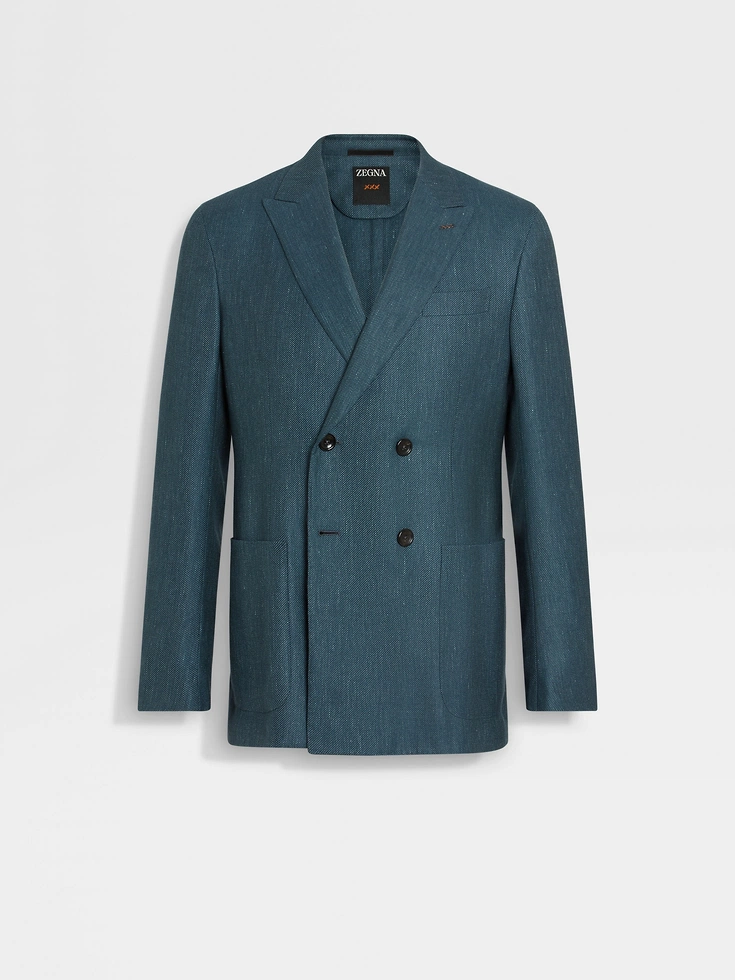 Teal Blue Cashmere Silk and Linen Jacket