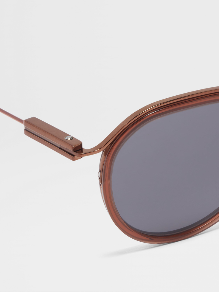 Transparent Brown Acetate and Metal Sunglasses