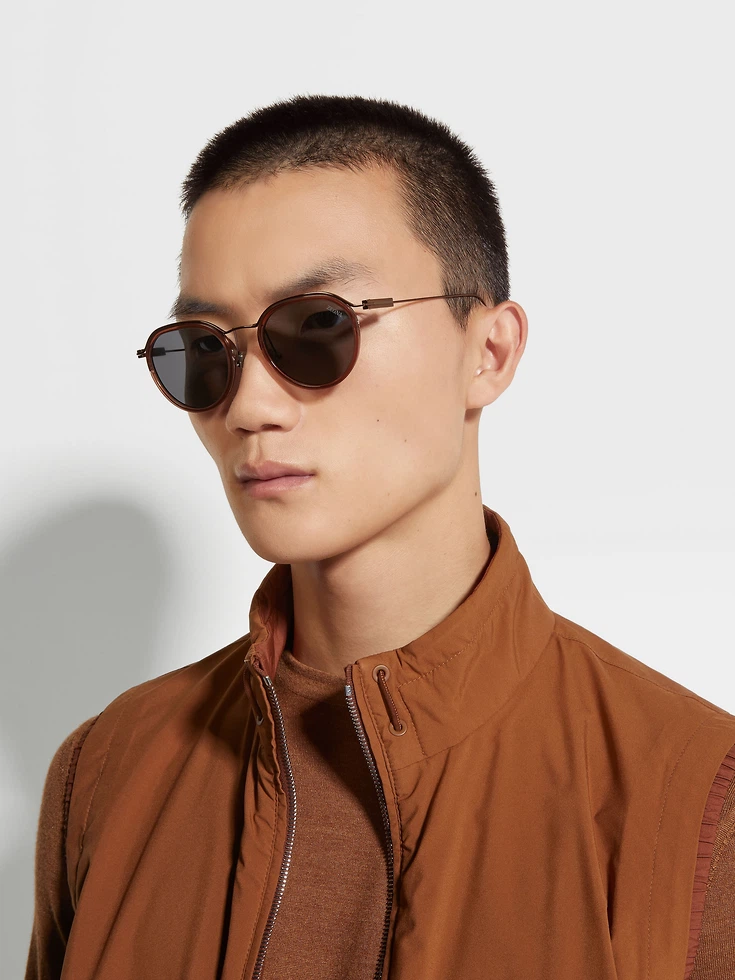 Transparent Brown Acetate and Metal Sunglasses Transparent Brown Acetate and Metal Sunglasses