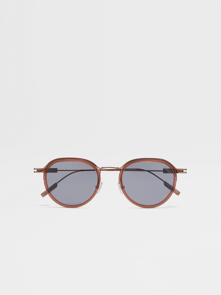 Transparent Brown Acetate and Metal Sunglasses