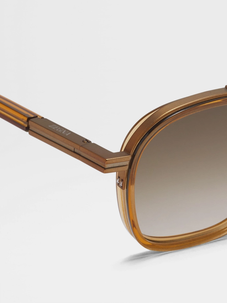 Transparent Golden Syrup Orizzonte I Acetate and Metal Sunglasses
