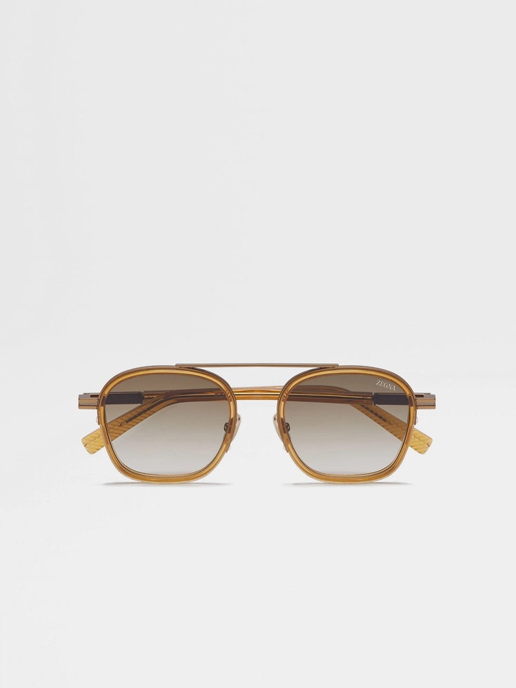Transparent Golden Syrup Orizzonte I Acetate and Metal Sunglasses
