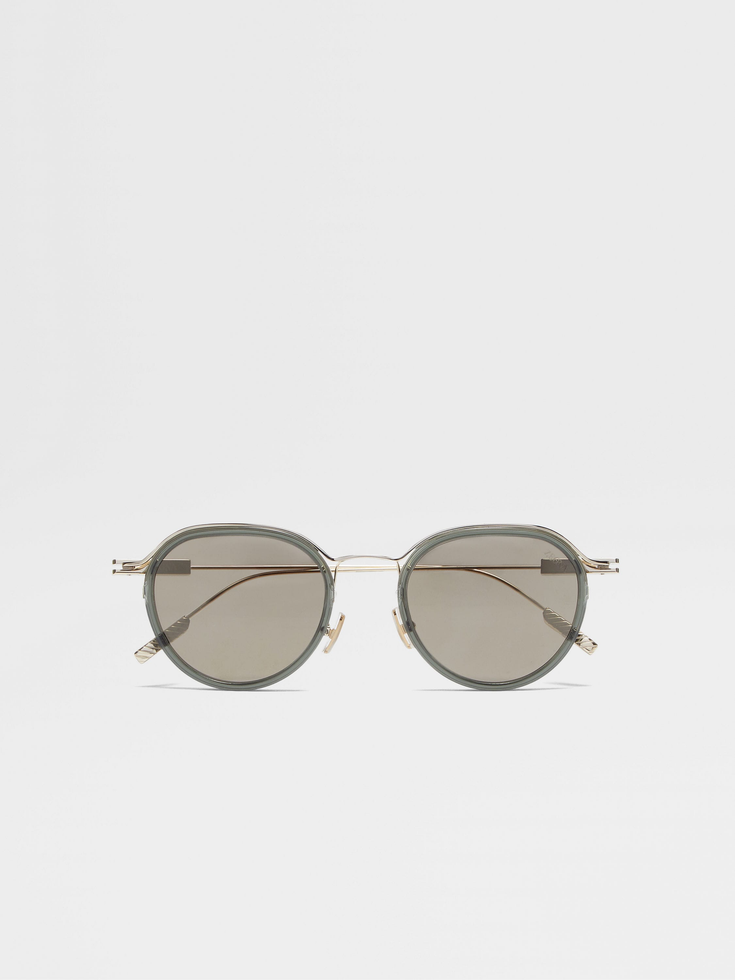 Transparent Green and Pale Gold Acetate and Metal Sunglasses