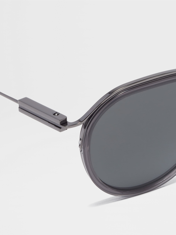 Transparent Grey and Dark Ruthenium Acetate and Metal Sunglasses Transparent Grey and Dark Ruthenium Acetate and Metal Sunglasses