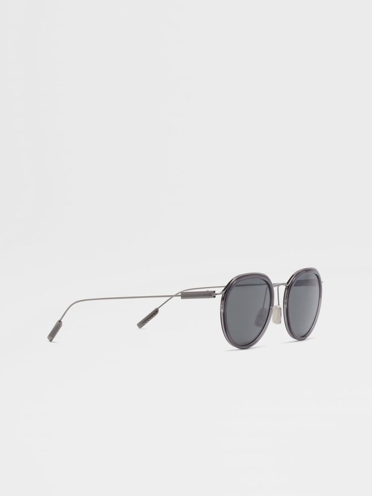 Transparent Grey and Dark Ruthenium Acetate and Metal Sunglasses Transparent Grey and Dark Ruthenium Acetate and Metal Sunglasses