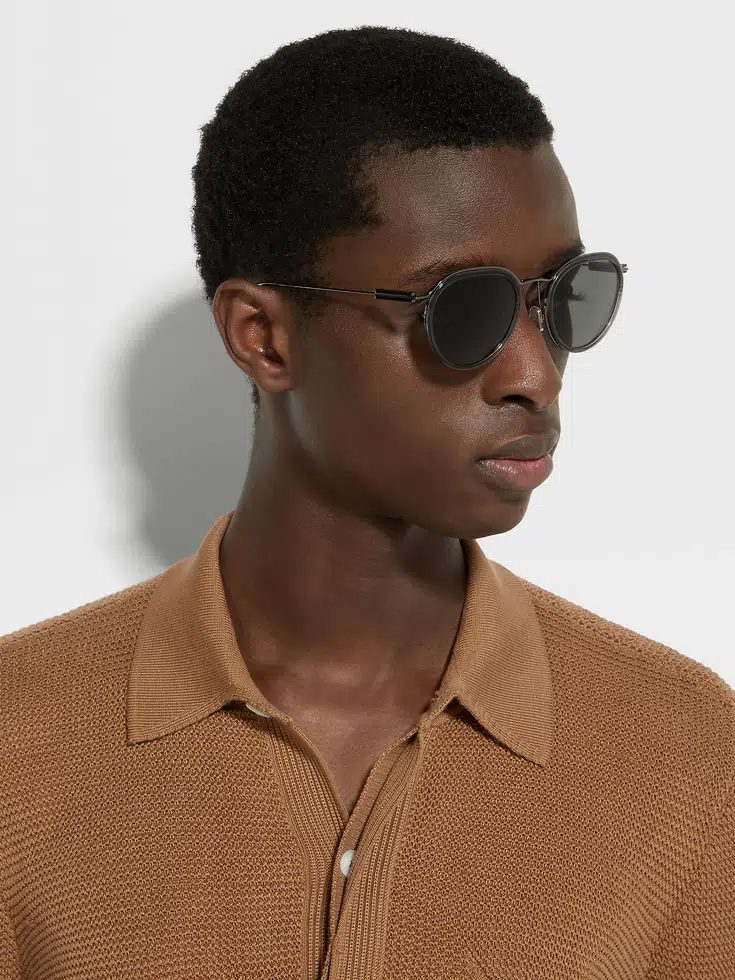 Transparent Grey and Dark Ruthenium Acetate and Metal Sunglasses Transparent Grey and Dark Ruthenium Acetate and Metal Sunglasses