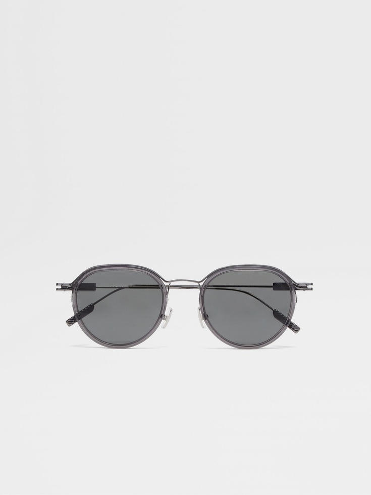 Transparent Grey and Dark Ruthenium Acetate and Metal Sunglasses Transparent Grey and Dark Ruthenium Acetate and Metal Sunglasses