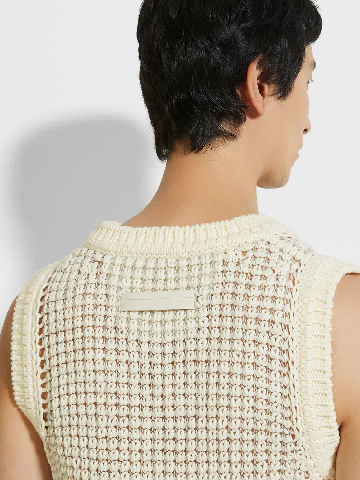 White Cotton and Linen Vest