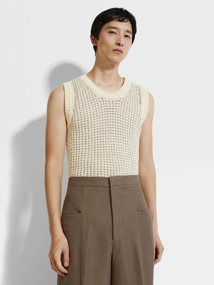 White Cotton and Linen Vest White Cotton and Linen Vest