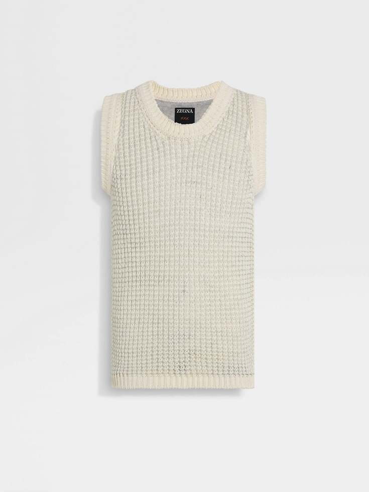 White Cotton and Linen Vest