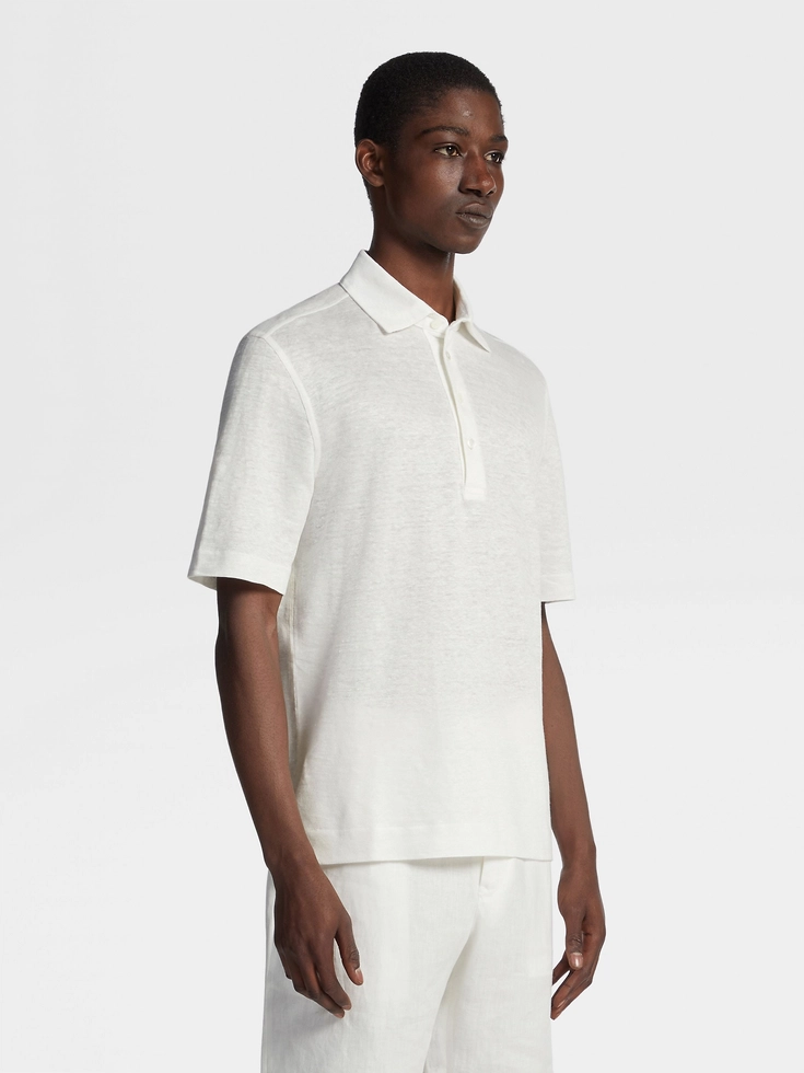 White Linen Polo Shirt