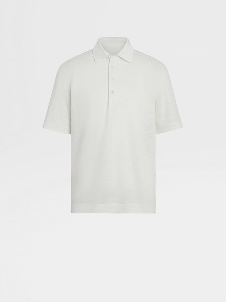 White Linen Polo Shirt
