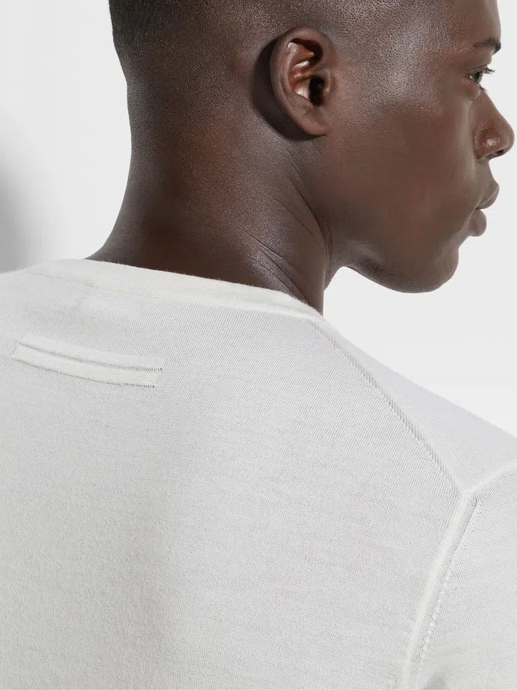 White Mélange Cashseta Crewneck