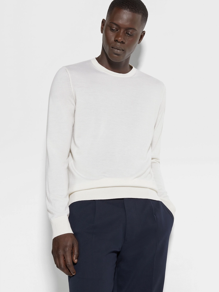 White Mélange Cashseta Crewneck White Mélange Cashseta Crewneck