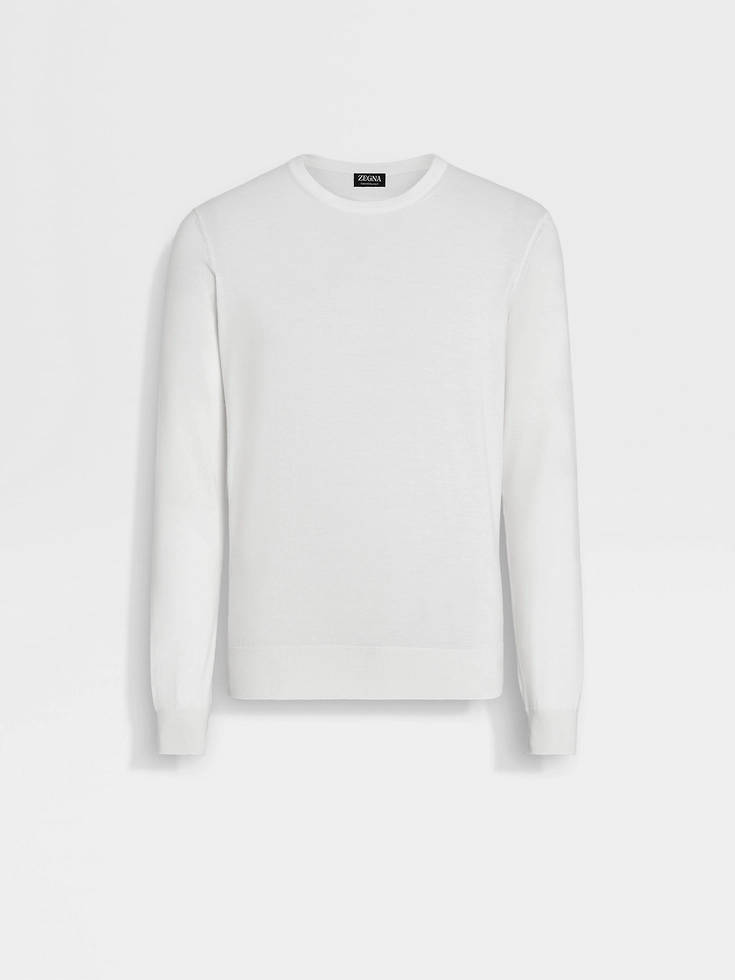 White Mélange Cashseta Crewneck