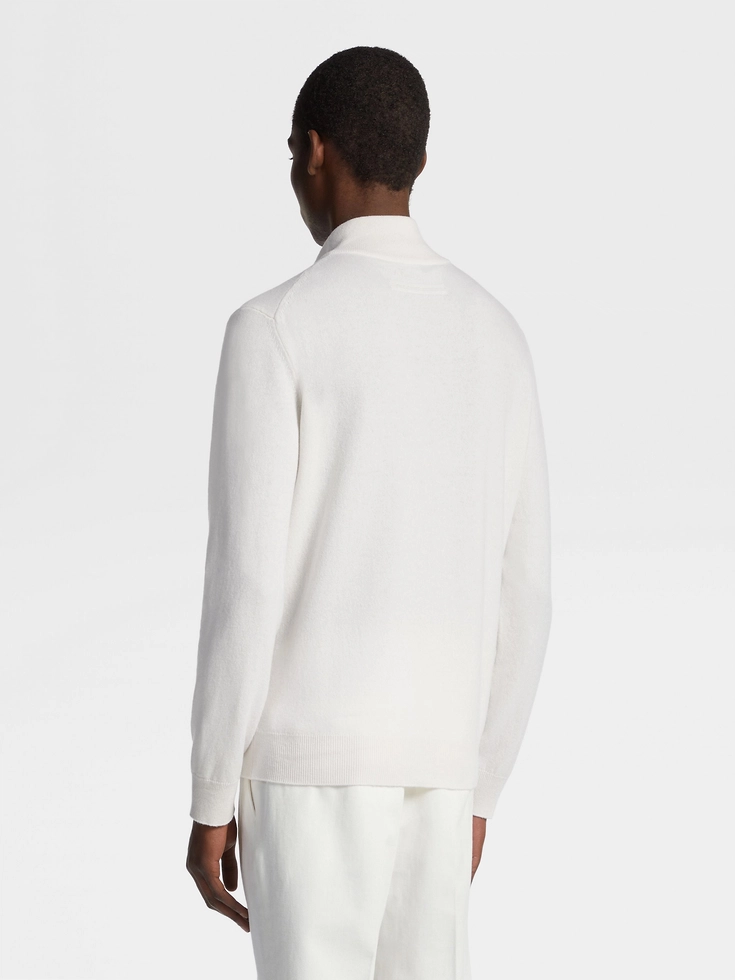White Mélange Oasi Cashmere Zip Mock Neck Sweater White Mélange Oasi Cashmere Zip Mock Neck Sweater