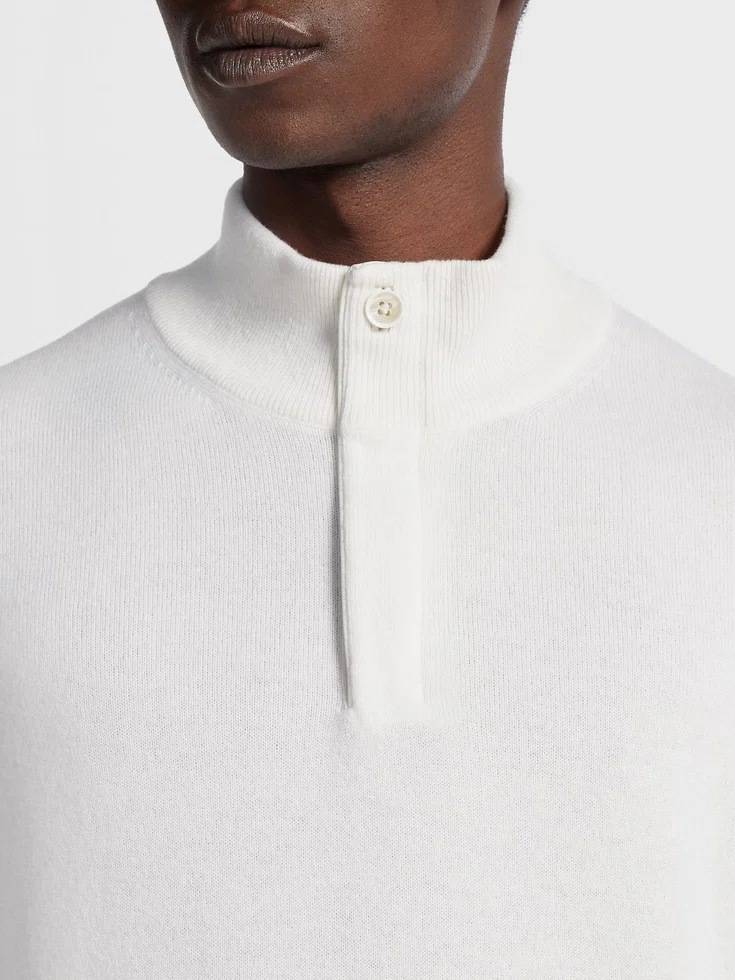 White Mélange Oasi Cashmere Zip Mock Neck Sweater White Mélange Oasi Cashmere Zip Mock Neck Sweater