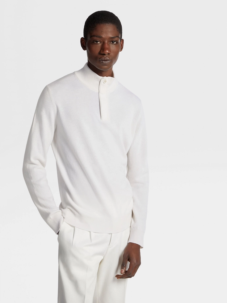 White Mélange Oasi Cashmere Zip Mock Neck Sweater White Mélange Oasi Cashmere Zip Mock Neck Sweater