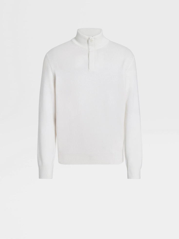 White Mélange Oasi Cashmere Zip Mock Neck Sweater