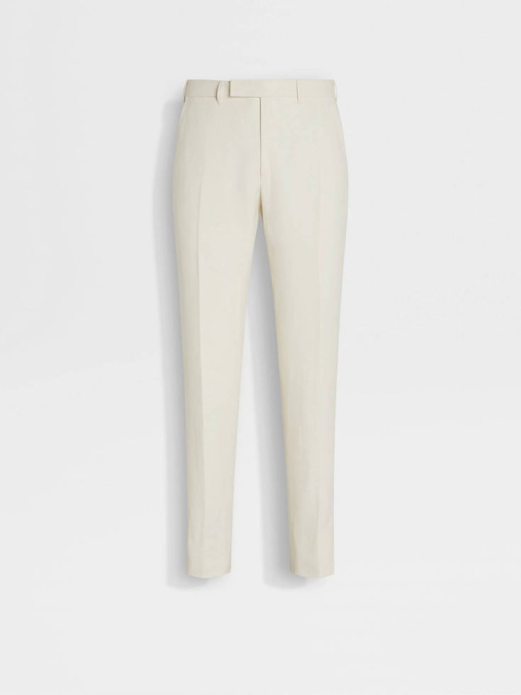 White Oasi Lino Blue Flower Pants