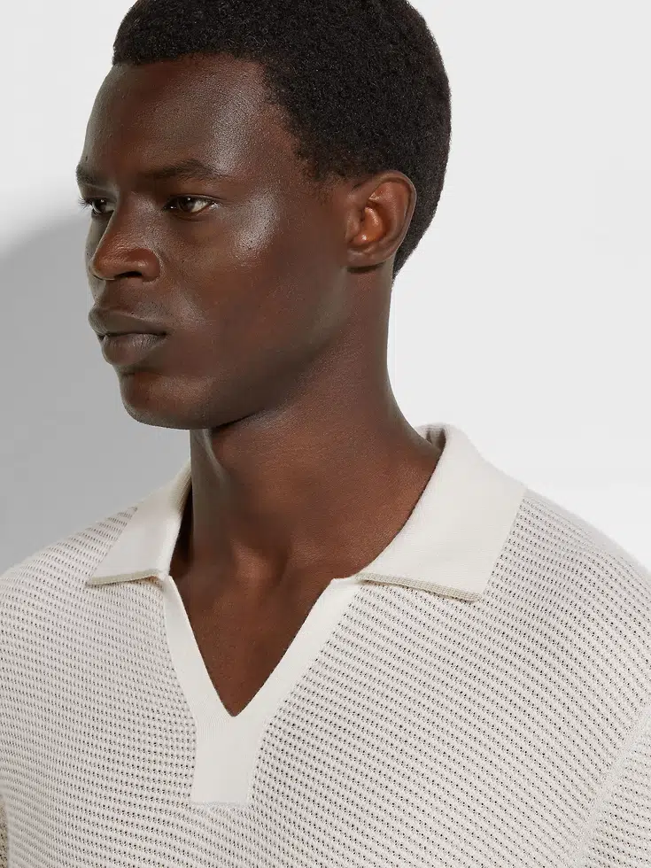 White Silk and Cashmere Polo Shirt