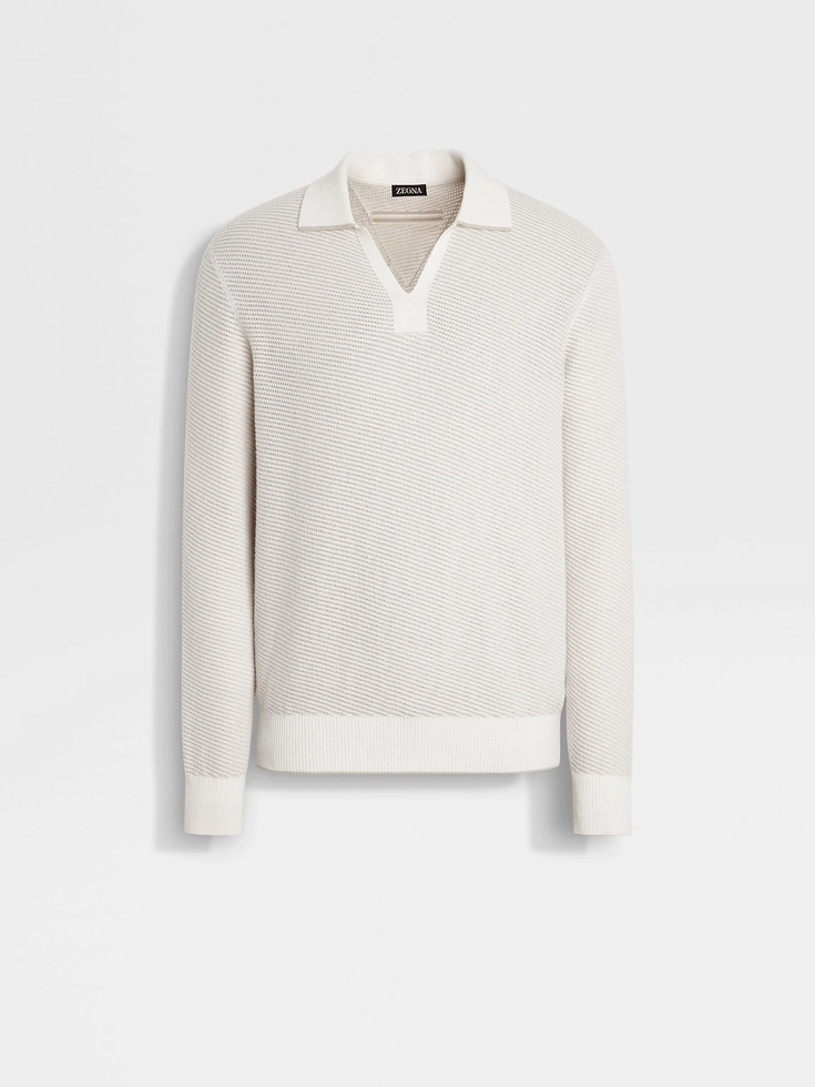 White Silk and Cashmere Polo Shirt