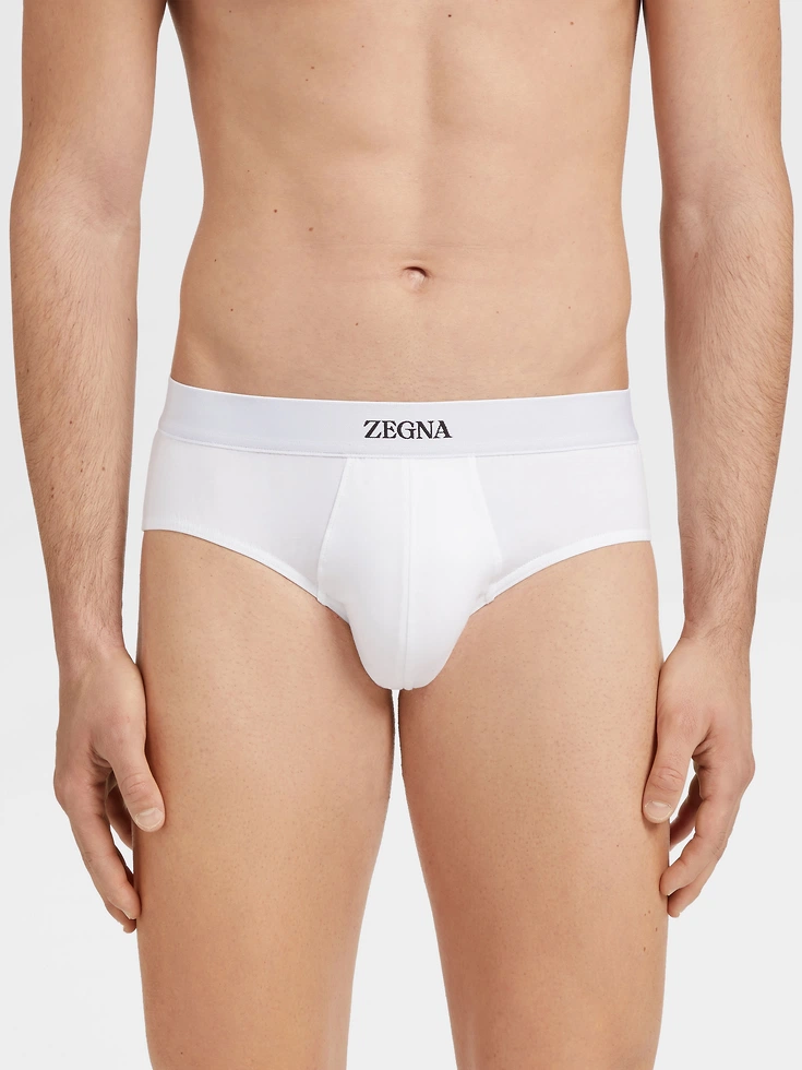 White Stretch Cotton Midi Brief