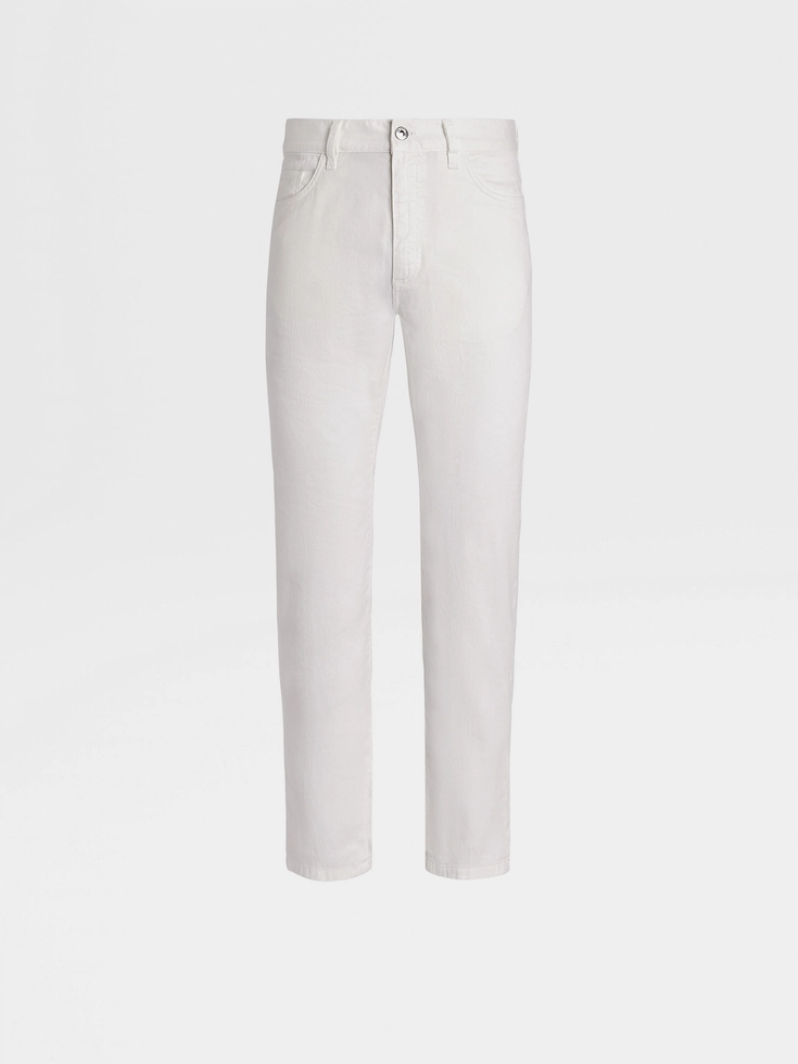 White Stretch Linen and Cotton Jeans
