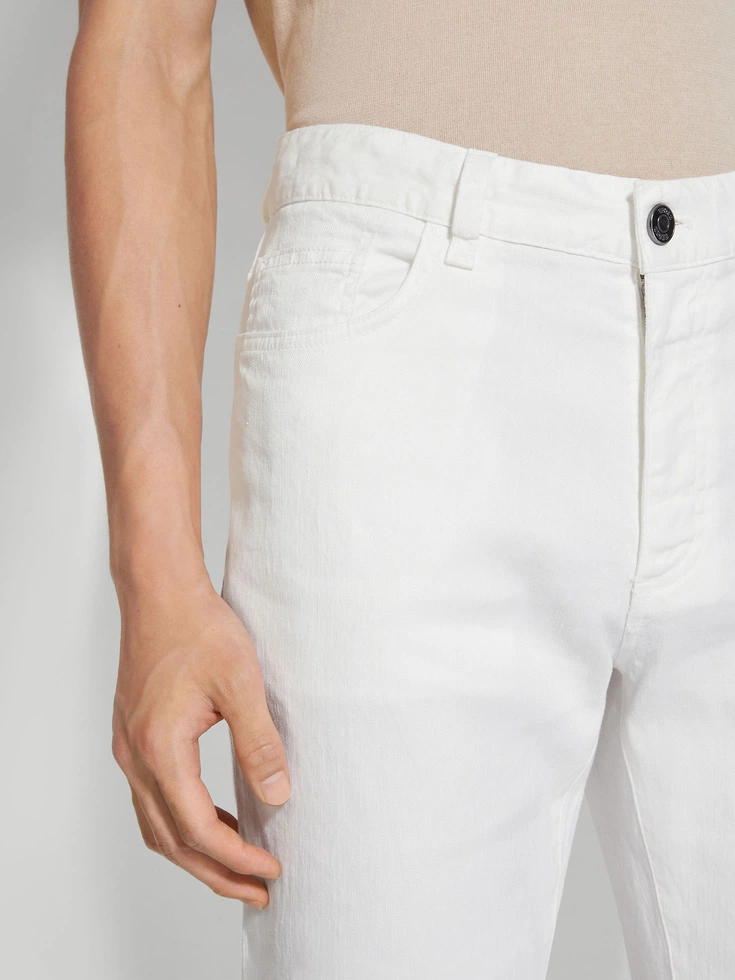 White Stretch Linen and Cotton Roccia Jeans