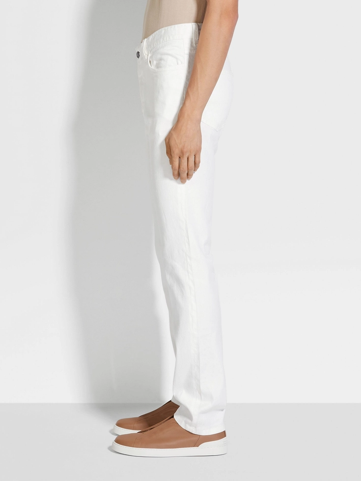 White Stretch Linen and Cotton Roccia Jeans White Stretch Linen and Cotton Roccia Jeans