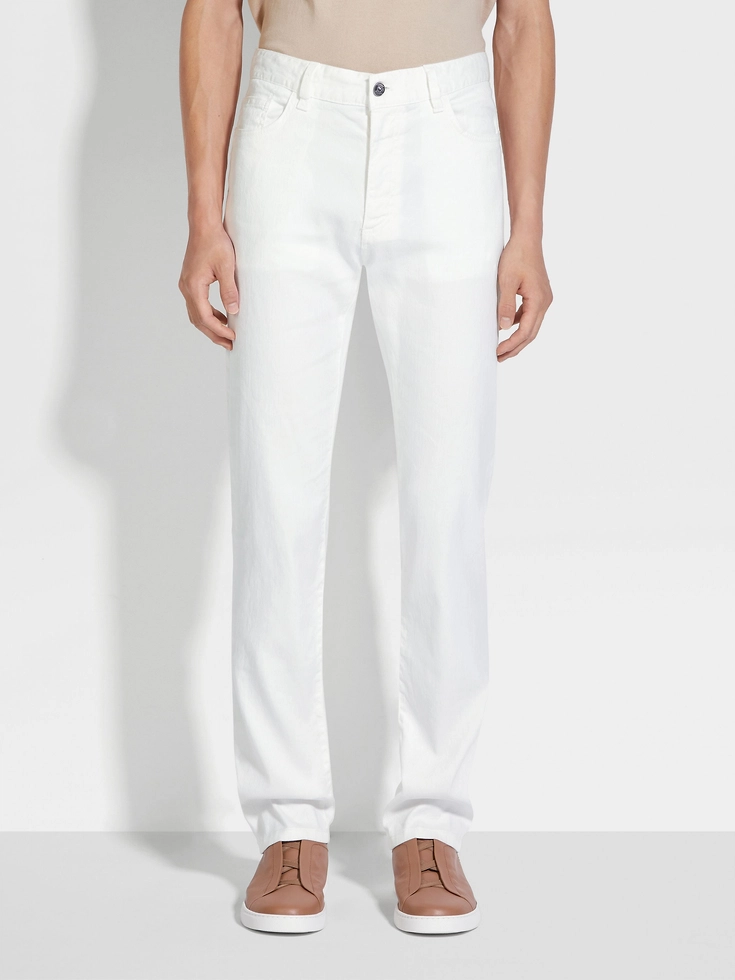 White Stretch Linen and Cotton Roccia Jeans White Stretch Linen and Cotton Roccia Jeans