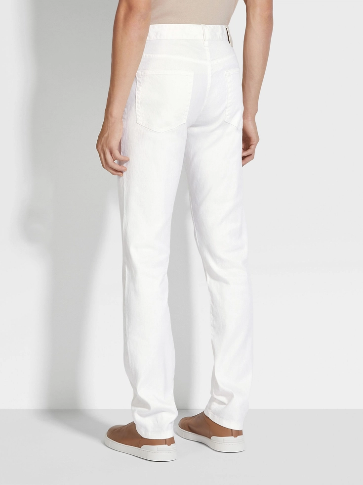 White Stretch Linen and Cotton Roccia Jeans White Stretch Linen and Cotton Roccia Jeans