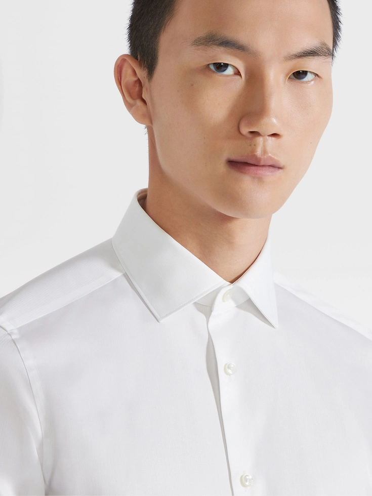 White Structured Micro-striped Trecapi Cotton Shirt