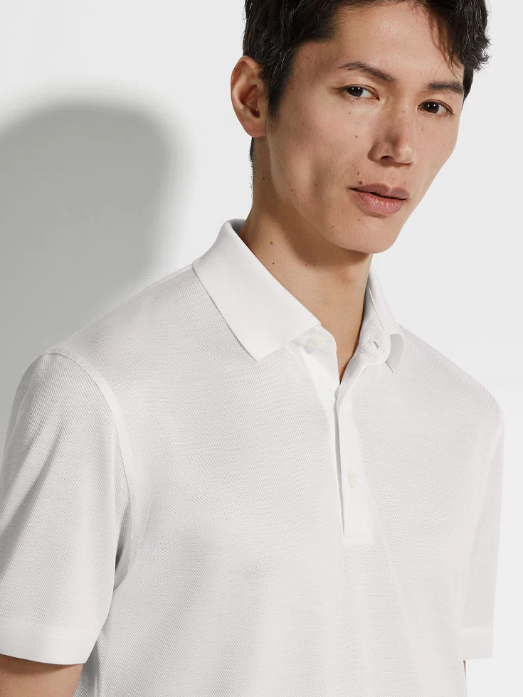 White Zegna Silk Polo Shirt