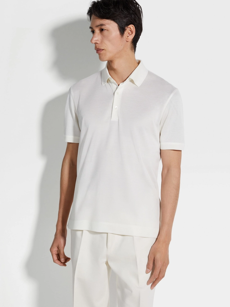 White Zegna Silk Polo Shirt White Zegna Silk Polo Shirt