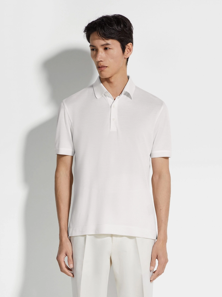 White Zegna Silk Polo Shirt White Zegna Silk Polo Shirt