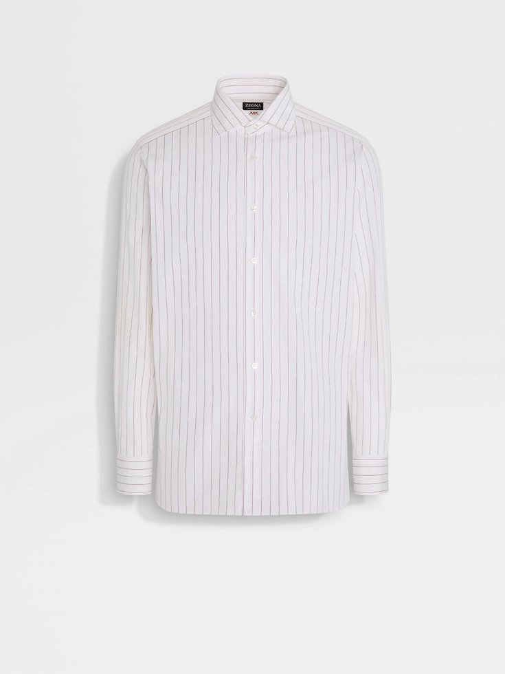 White and Brick Red Macro-striped Centoventimila Cotton Shirt