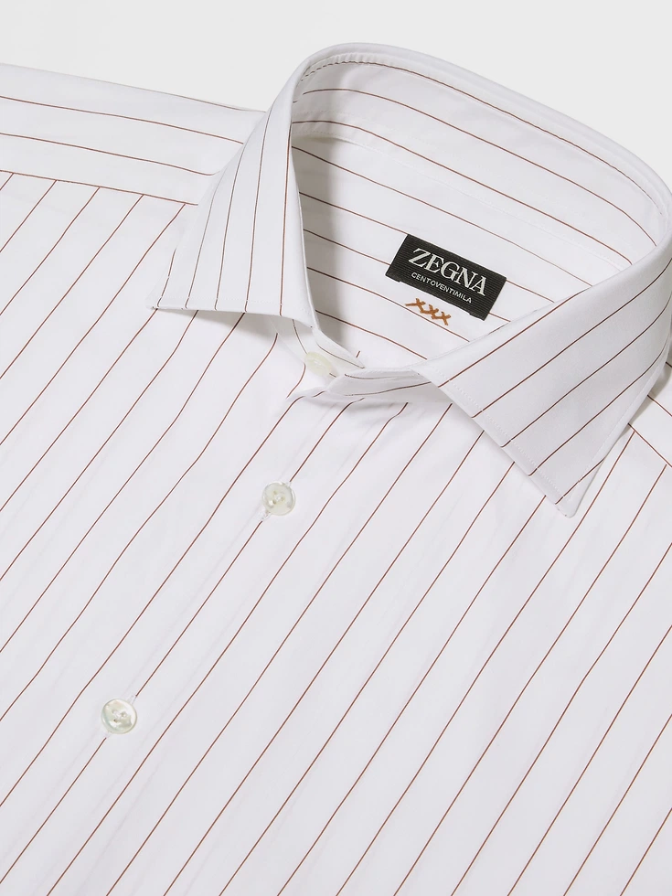 White and Brick Red Macro-striped Centoventimila Cotton Shirt White and Brick Red Macro-striped Centoventimila Cotton Shirt