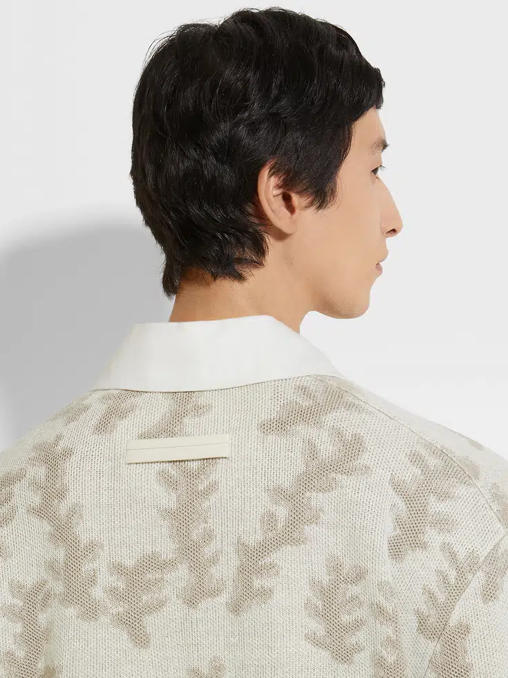 White and Light Beige Oasi Lino Polo Shirt