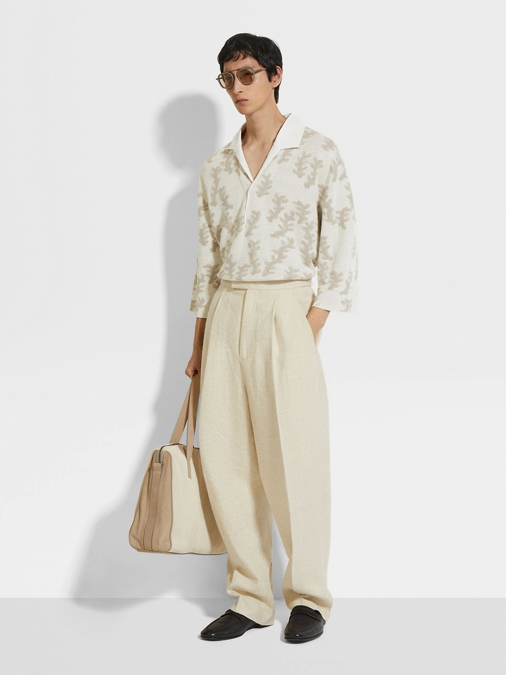 White and Light Beige Oasi Lino Polo Shirt White and Light Beige Oasi Lino Polo Shirt