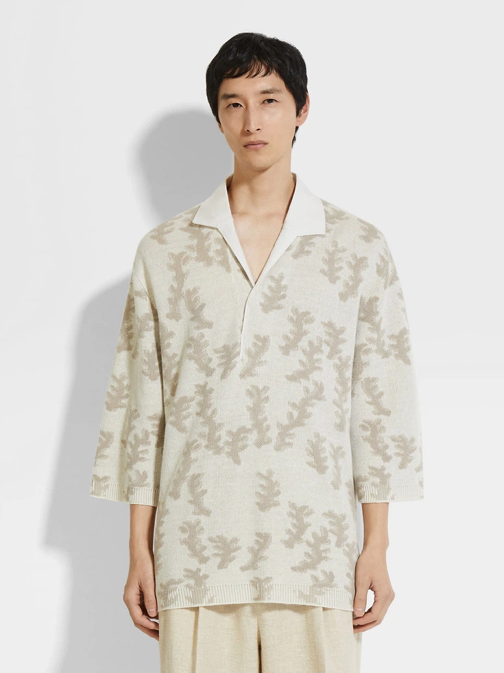 White and Light Beige Oasi Lino Polo Shirt White and Light Beige Oasi Lino Polo Shirt